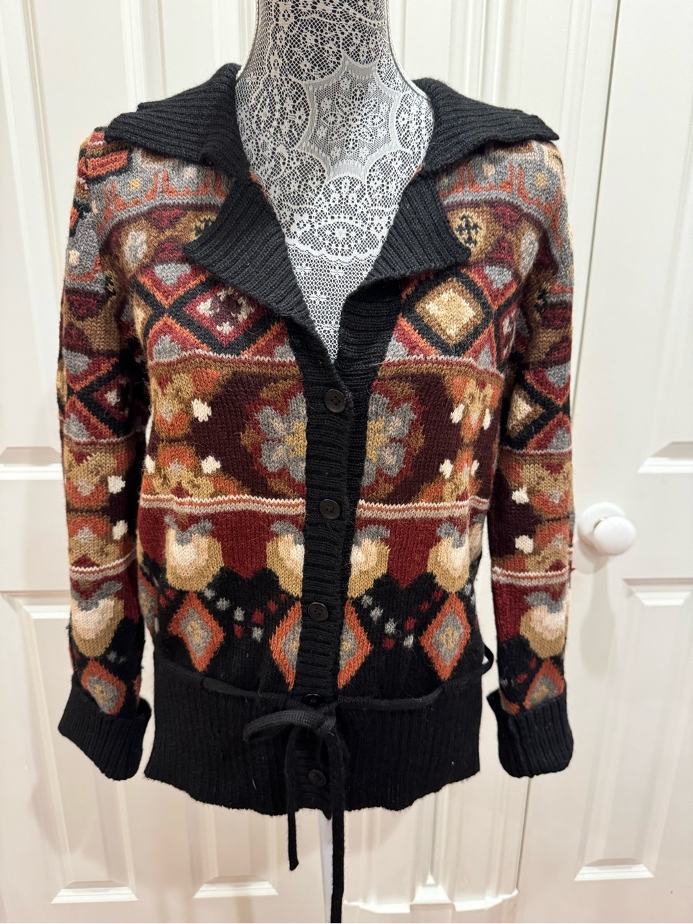 Peruvian Connection Multicolor Alpaca Button-Front Cardigan Sz. M Western Fall